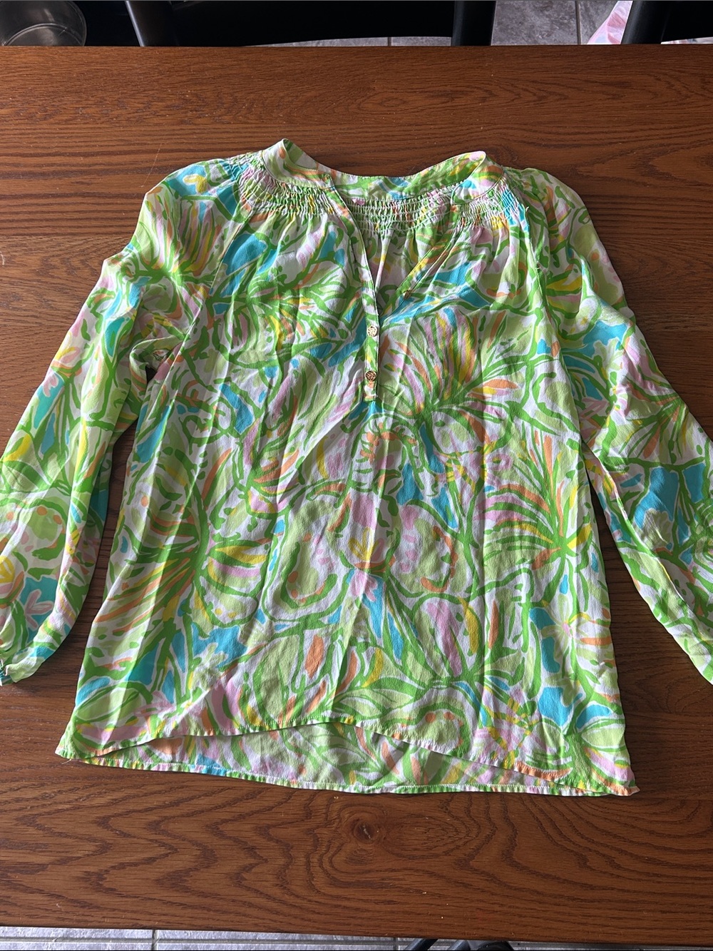 LILLY PULITZER Elsa 100% Silk Flowy Top Elephant Ears Tropical Jungle S 🐘🍃